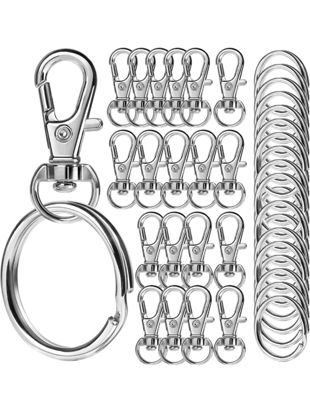 100PCS Keychain Clips & Rings Set - Lobster Claw Clasps, Craft Keychains & Hooks